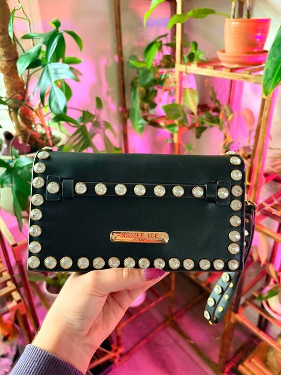 Nicole Lee Handbags - Nicole Lee Black Rhinestone Studded Crossbody Clutch Wallet Purse